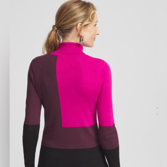 SOLD NWT Chico’s Pink Black Wine Color Block Turtleneck Sweater Sz 3 (16/XL) - Picture 4 of 6